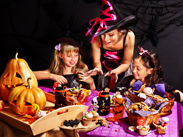 Family on Halloween party with children. - Foto, Imagem