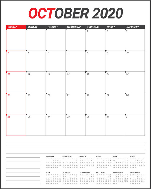 Oktober 2020 bureaukalender vector illustratie - Vector, afbeelding