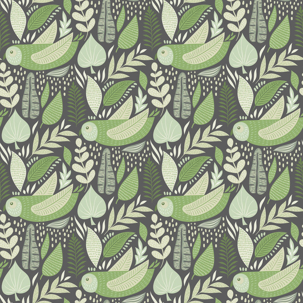 Vector Seamless Tough  Pattern with Owls and Floral Elements.  - Vector, afbeelding