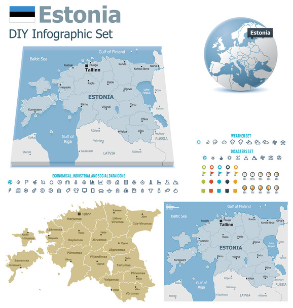 Εσθονία χάρτες με δείκτες - Διάνυσμα, εικόνα