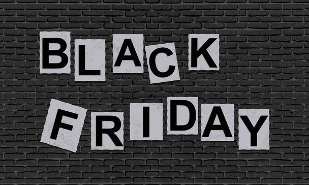Black friday lettering on the wall for decoration and background. Concept of sale, clearance and discount. - Photo, Image