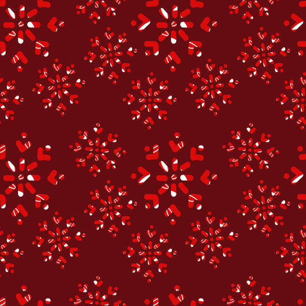 Doodle lumihiutaleita punaisella pohjalla. Käsin piirretty Vektori Saumaton kuvio, talviloma teema
 - Vektori, kuva
