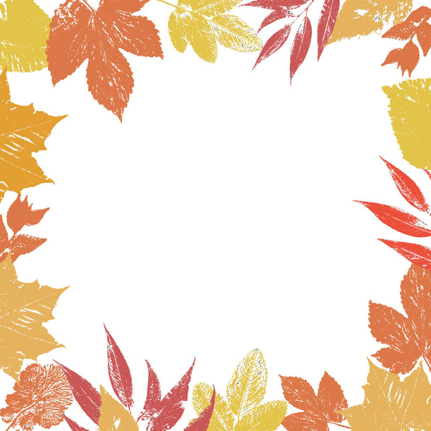 Watercolor border orange red yellow autumn leaves - Photo, Image