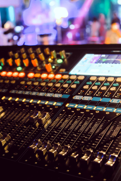 Closeup of an audio mixing control panel - Photo, Image