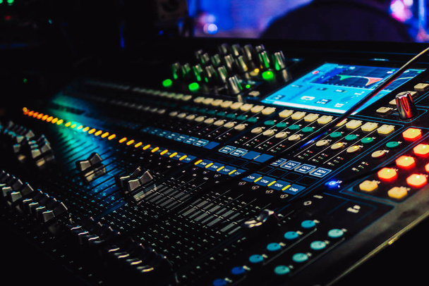 Closeup of an audio mixing control panel - Φωτογραφία, εικόνα