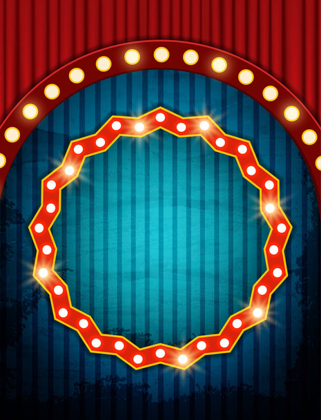Vintage banner on Red curtain and circus retro background - Vector, Image