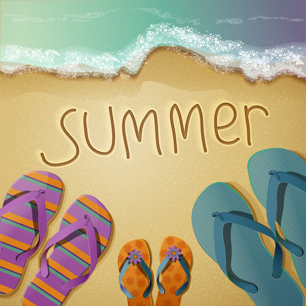 Summer background with family flip flops. - Wektor, obraz