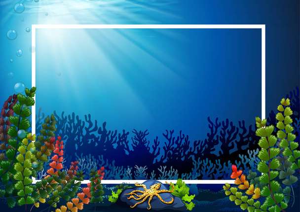 Plantilla fronteriza con algas marinas bajo el agua
 - Vector, Imagen