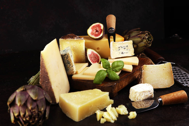 Diferentes tipos de queijo. Prato de queijo com queijo diferente
  - Foto, Imagem
