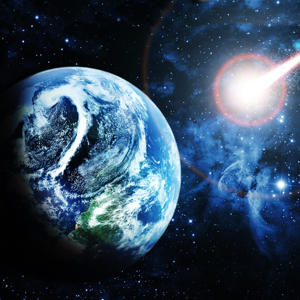 Belo sunriece no planeta vermelho no espaço
 - Foto, Imagem