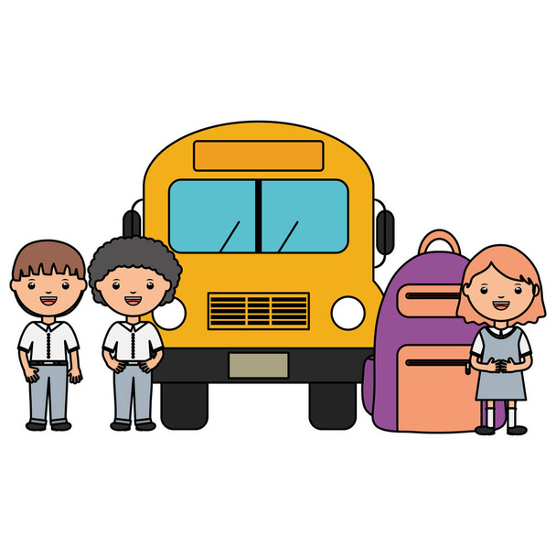 cute little students group with bus - Vector, Image