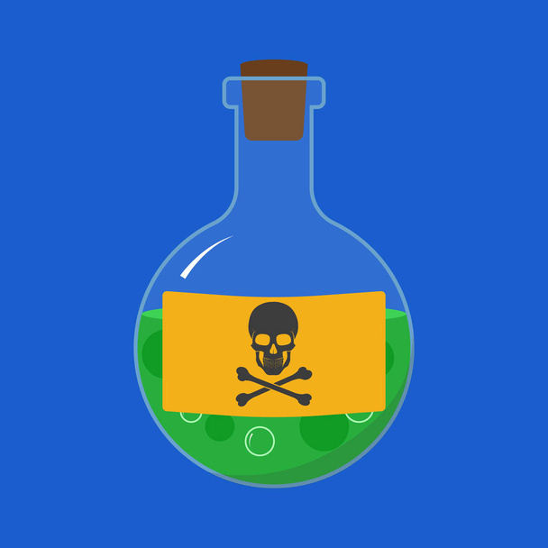 Green small bottle with poison and label a skull and crossbones. Vector. - Vector, Image