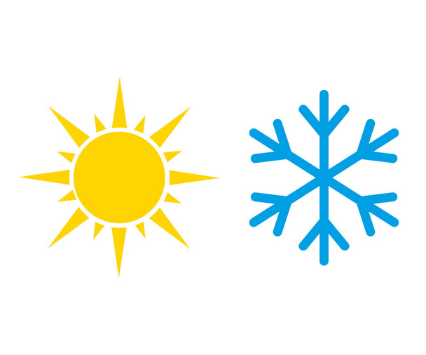 heiße und kalte Sonne und Schneeflockensymbole. Vektor. - Vektor, Bild