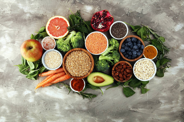 Gezond voedsel schoon eten selectie: fruit, groente, zaden, su - Foto, afbeelding