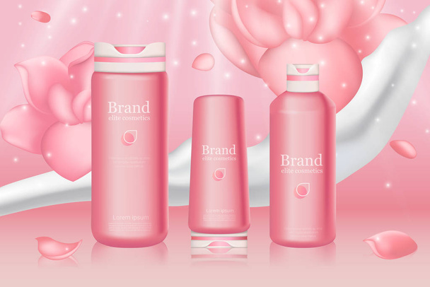 Botellas de cuidado del cabello rosa con logotipo de marca maqueta
 - Vector, Imagen
