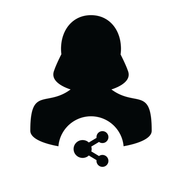 Поділитися піктограмою Векторний символ жіночого профілю аватара з мережевим знаком на ілюстрації піктограми гліфа
 - Вектор, зображення