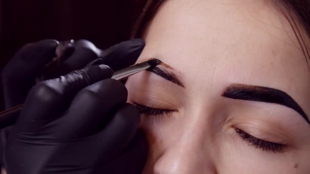 Schönheitsdienstleistungen. junge Frau führt Augenbrauenpflege durch - Filmmaterial, Video