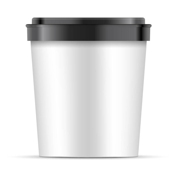 Open white Paper Cup with black lid For Dessert - Вектор,изображение