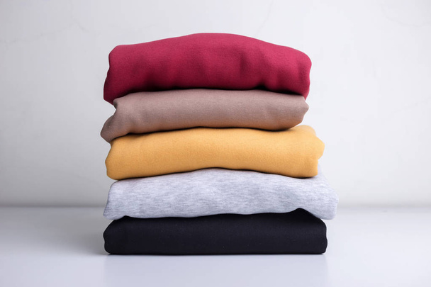 Stack of blank colorful sweatshirts closeup - Zdjęcie, obraz
