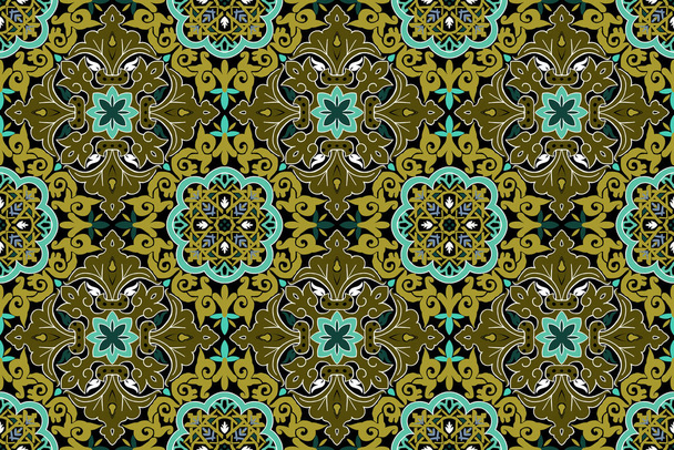 Motivos geométricos étnicos sin costura. Marruecos patrón árabe. Fondo de diseño islámico tradicional con colores verdes listos para grabados textiles
. - Foto, imagen