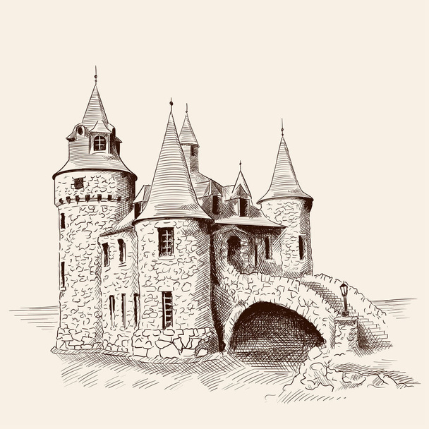 Castello medievale e ponte
. - Vettoriali, immagini
