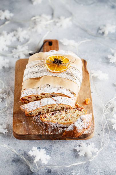 Holiday baking. Christmas cake. Stollen is fruit bread of nuts,  - Photo, Image