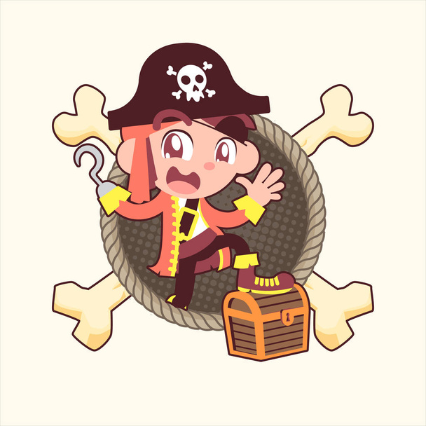 bonito doodle piratas cartoon ilustração
 - Vetor, Imagem