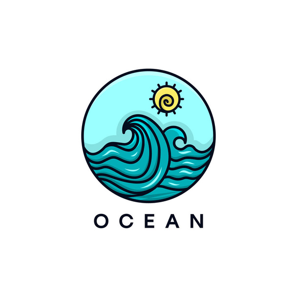 Diseño abstracto del logotipo del océano con olas. Ilustración vectorial - Vector, Imagen