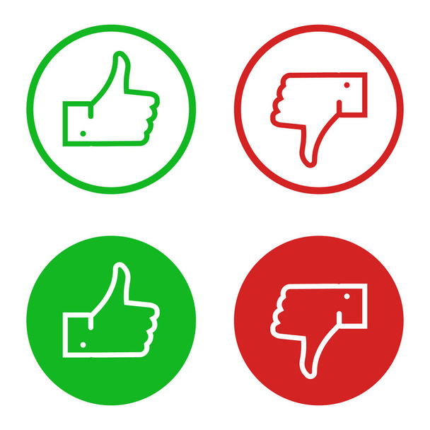 Thumb up and down red and green icons. Vector illustration. - Vector, Image