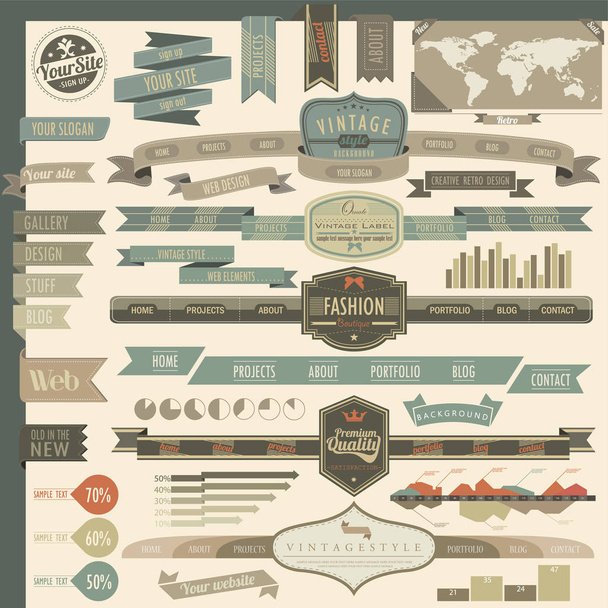 Retro vintage stílusú honlap és infografikai elemek  - Vektor, kép