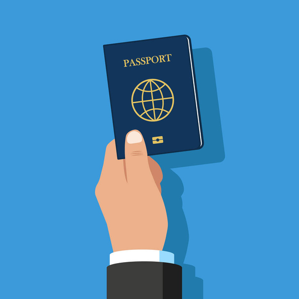 Businessman giving passport for checking. Vector illustration. - Vector, Image