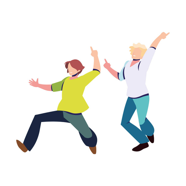 men in pose of dancing on white background - Vector, Image