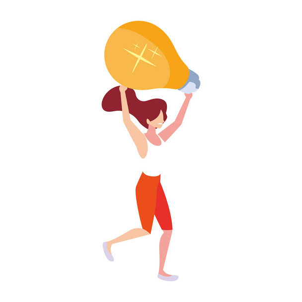 woman with light bulb on white background - Vector, Image