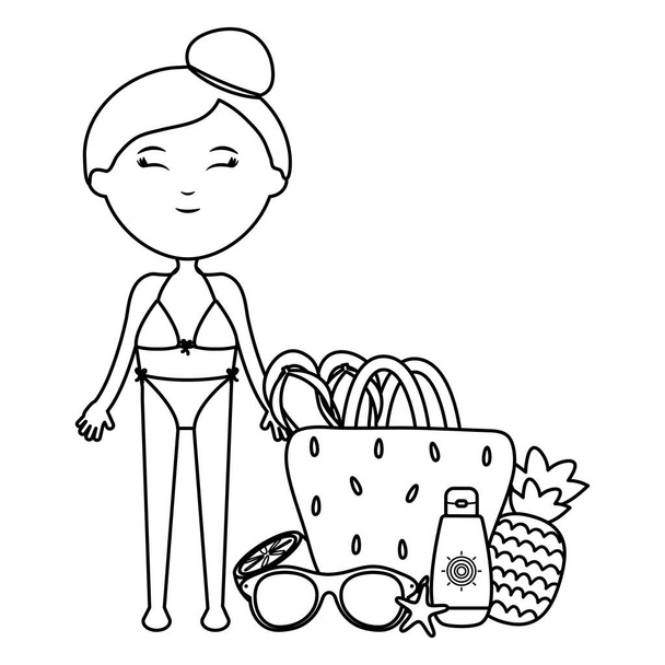 beautiful woman with handbag and accessories - Vector, Image