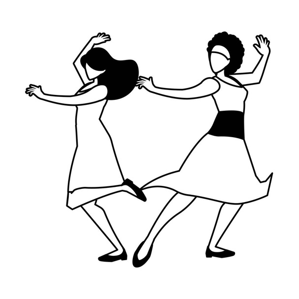 silueta de las mujeres en pose de baile sobre fondo blanco
 - Vector, Imagen