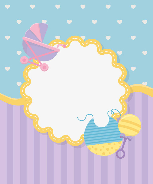 cartão de chuveiro de bebê com carrinho
 - Vetor, Imagem