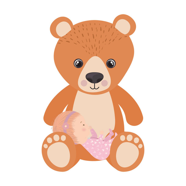 niedliches Baby-Mädchen mit Teddybär-Vektor-Design - Vektor, Bild