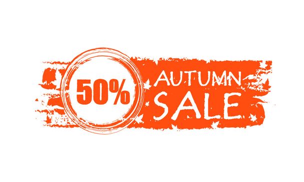autumn sale drawn banner with 50 percentages and fall leaves - Photo, Image