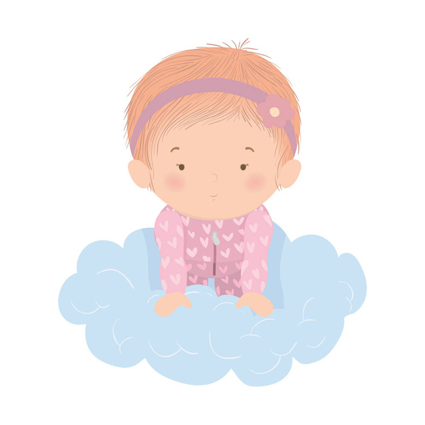 Милая девочка над облачным векторным дизайном
 - Вектор,изображение