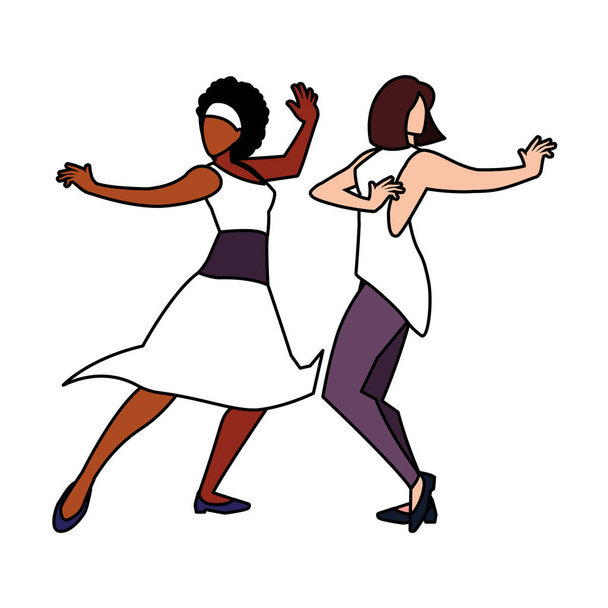 vrouwen in pose van dansen op witte achtergrond - Vector, afbeelding