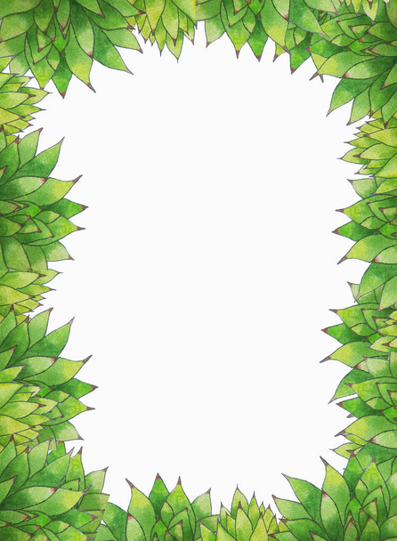 Aquarellrand mit grünen Blättern - Foto, Bild