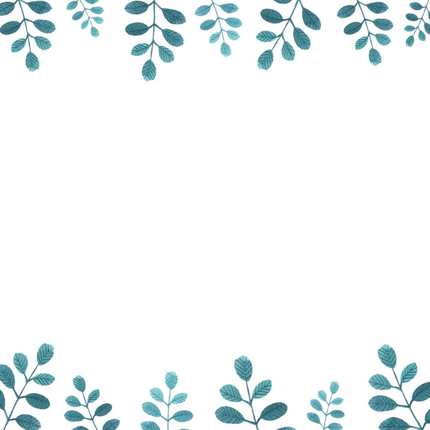 Watercolor border with turquoise leaves - Photo, Image