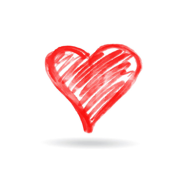Crayon painted valentine heart texture icon. Isolated Hand drawn red love symbol. Grunge holiday romantic sign isolated on white. - Vecteur, image