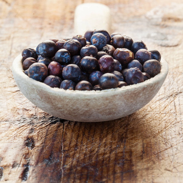 Dried Juniper Berries In A Wooden Spoon - Photo, Image
