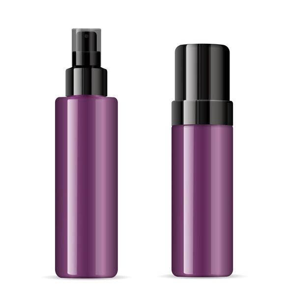 Dispensador de botellas de plástico o vidrio cosmético púrpura
 - Vector, imagen