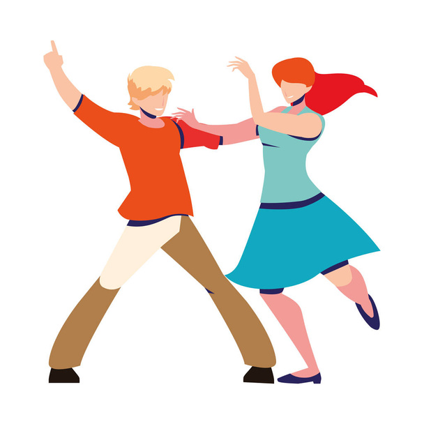 couple of people in pose of dancing on white background - Vector, Image