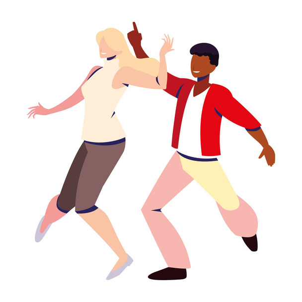 couple of people in pose of dancing on white background - Vector, Image