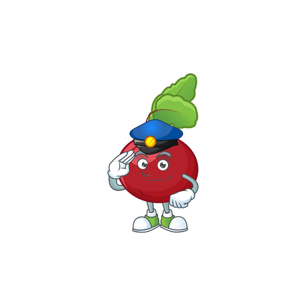 Red beet greens Cartoon in character a Police officer costume - Vektor, kép