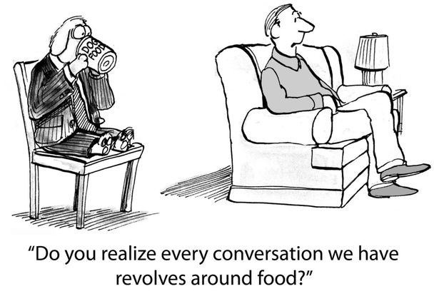 Cartoon illustration. Dog always talks about food - Photo, Image
