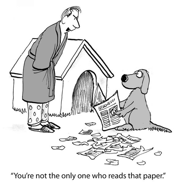 Cartoon illustration. Dog is hogging the paper - Photo, Image